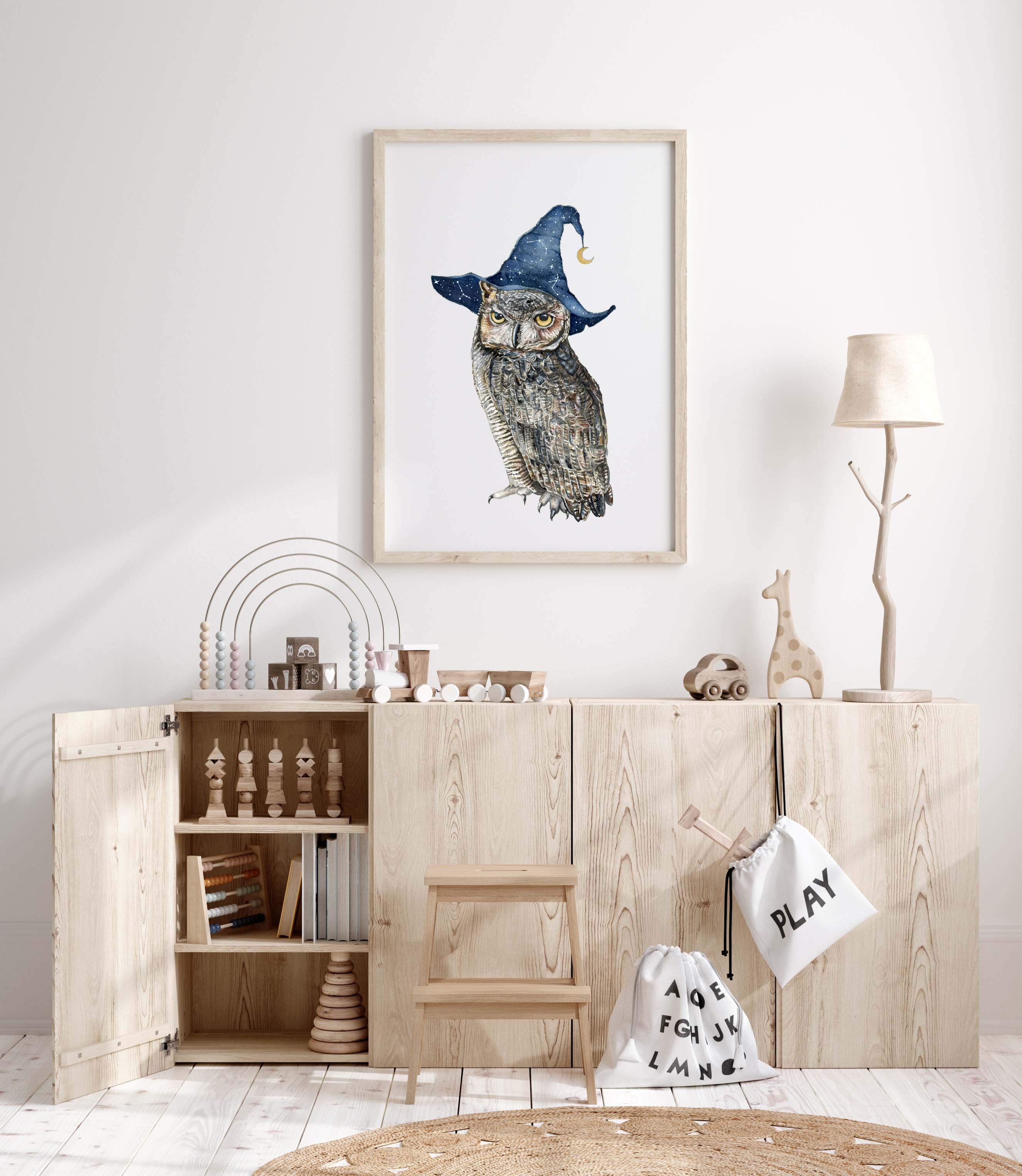 The Wizard Owl - Enchanted Magician Owl Wall Art Print – Three