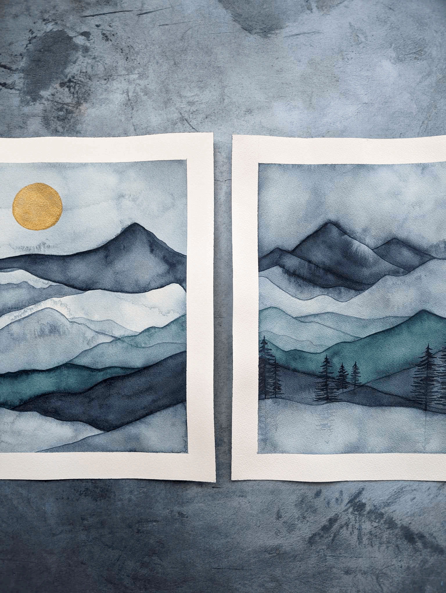 Misty Mountain 1 & 2 Original Watercolor Paintings (duo)