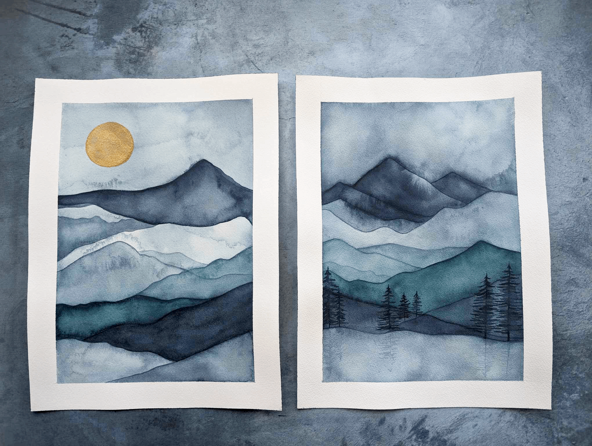 Misty Mountain 1 & 2 Original Watercolor Paintings (duo)