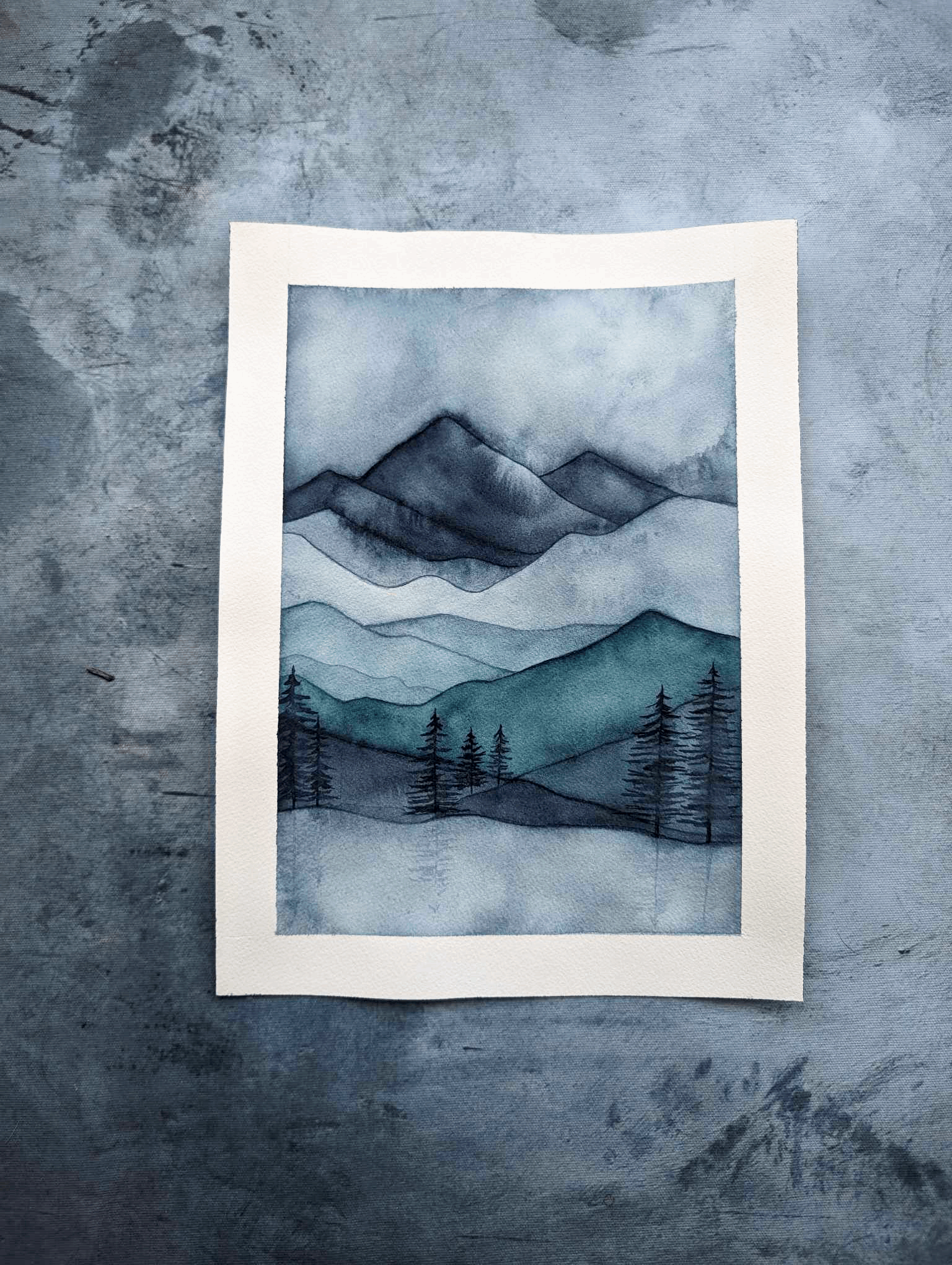 Misty Mountain 1 & 2 Original Watercolor Paintings (duo)