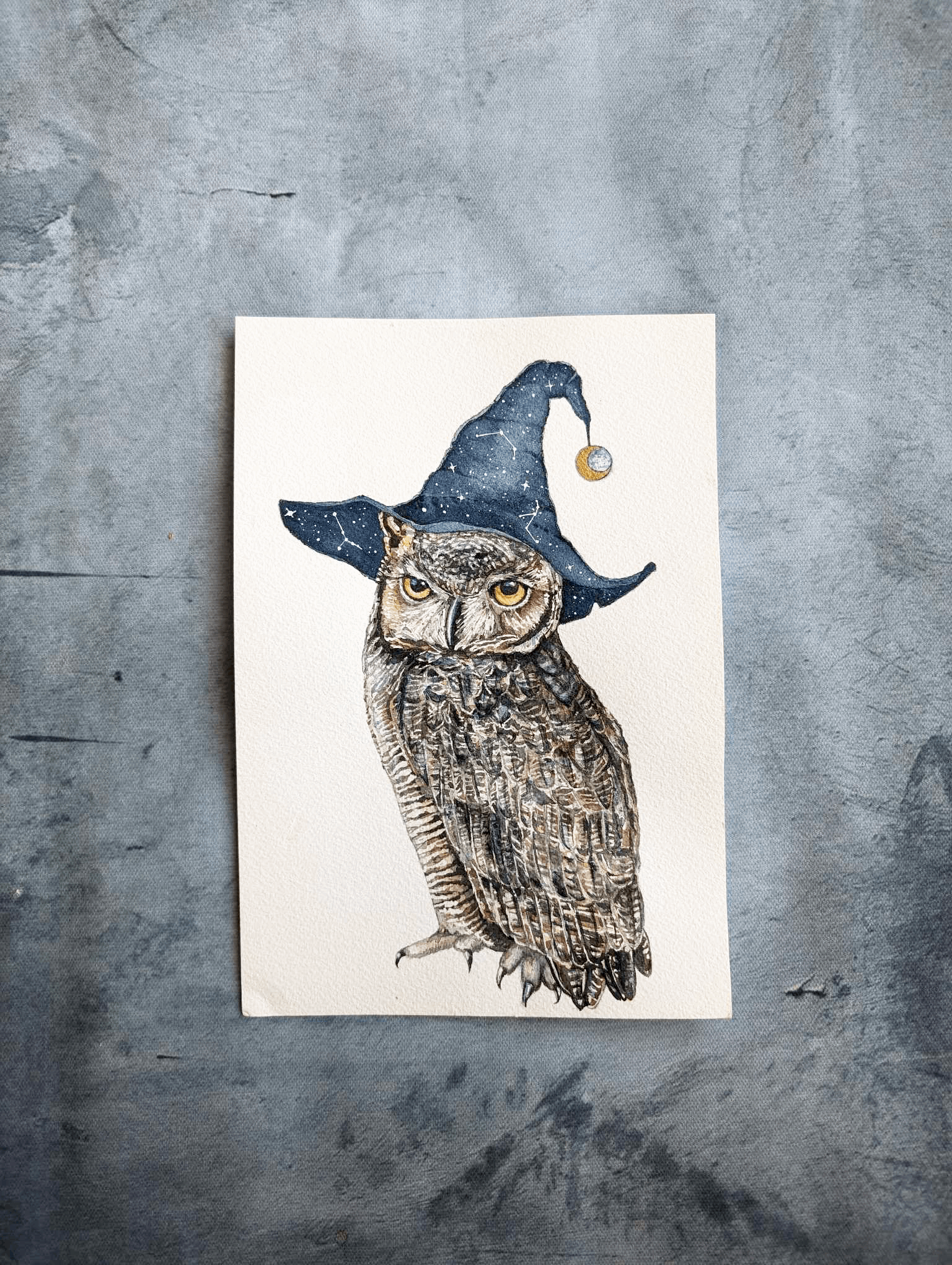 "The Wizard Owl" Original Watercolor Painting