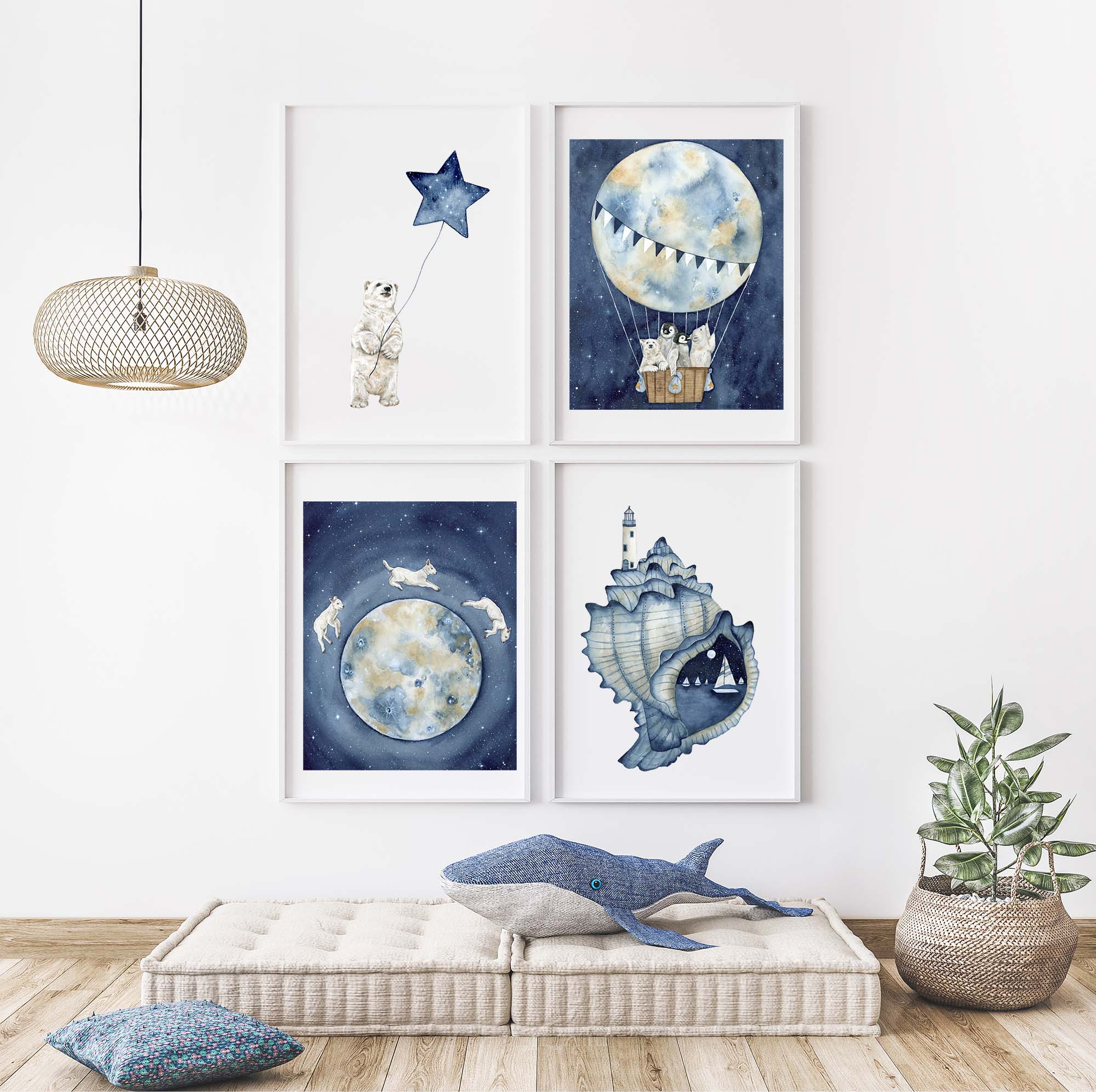 Polar dreams aloft - Artic Animals/Moon/Hot Air Balloon/ Nursery